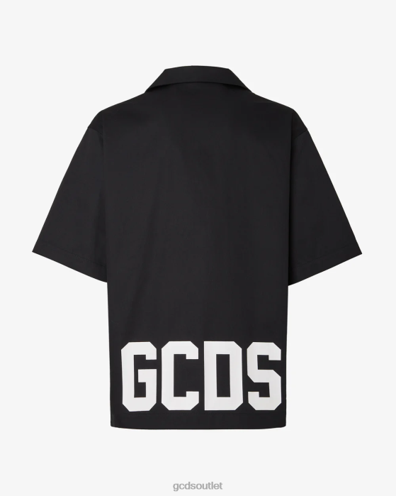 Men GCDS Low Band Bowling Shirt Black 0FVX85