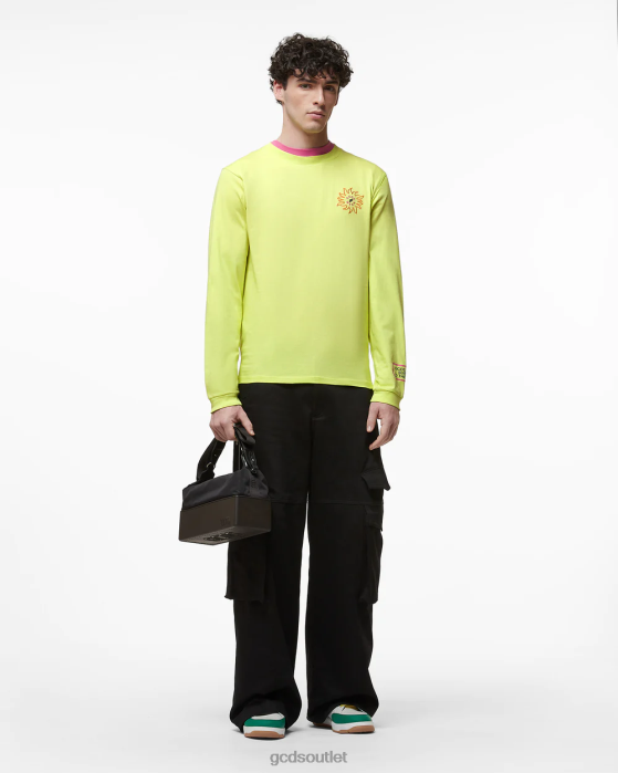 Men GCDS Surfing Wirdo Printed Long Sleeves T-Shirt Lime 0FVX103