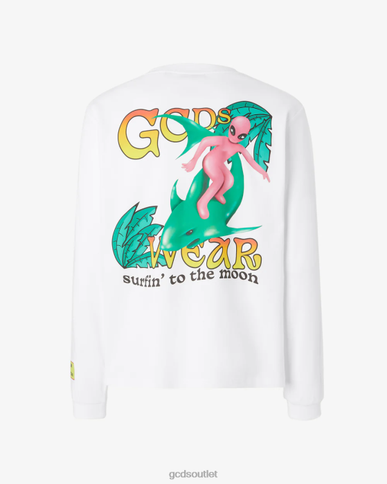 Men GCDS Surfing Wirdo Printed Long Sleeves T-Shirt White 0FVX102