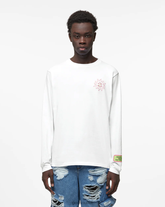 Men GCDS Surfing Wirdo Printed Long Sleeves T-Shirt White 0FVX102