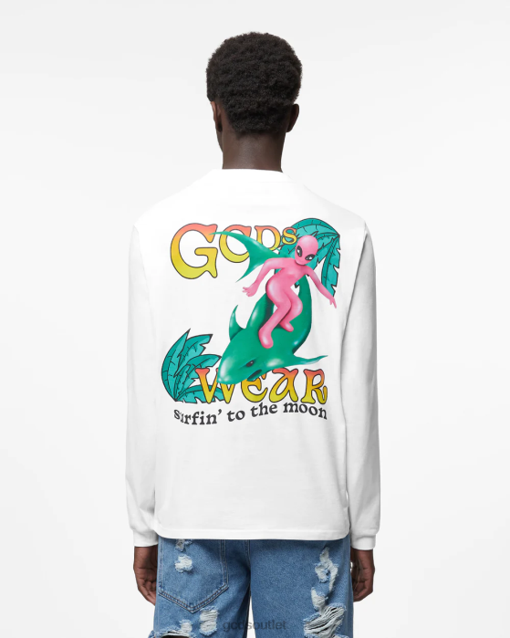 Men GCDS Surfing Wirdo Printed Long Sleeves T-Shirt White 0FVX102