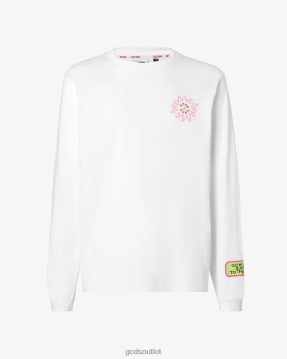 Men GCDS Surfing Wirdo Printed Long Sleeves T-Shirt White 0FVX102
