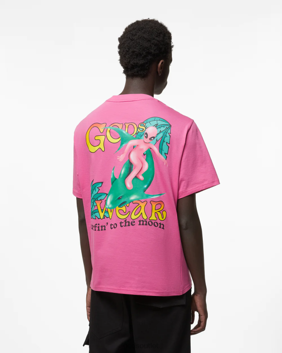 Men GCDS Surfing Wirdo Printed Loose T-Shirt Fuchsia 0FVX92