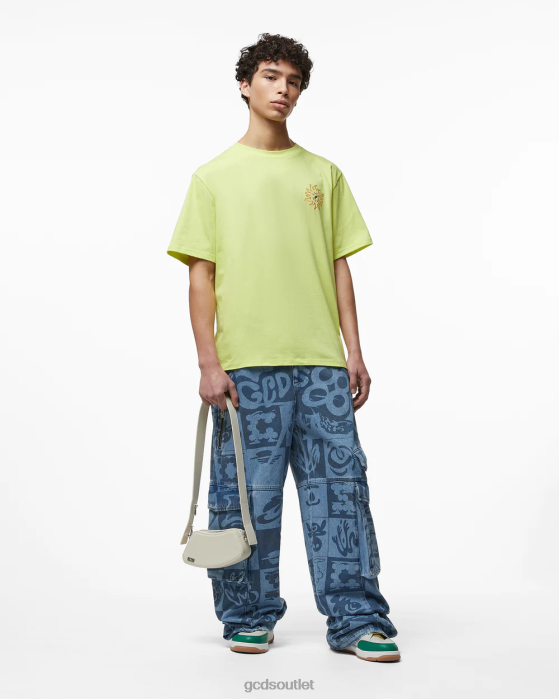 Men GCDS Surfing Wirdo Printed Loose T-Shirt Lime 0FVX100