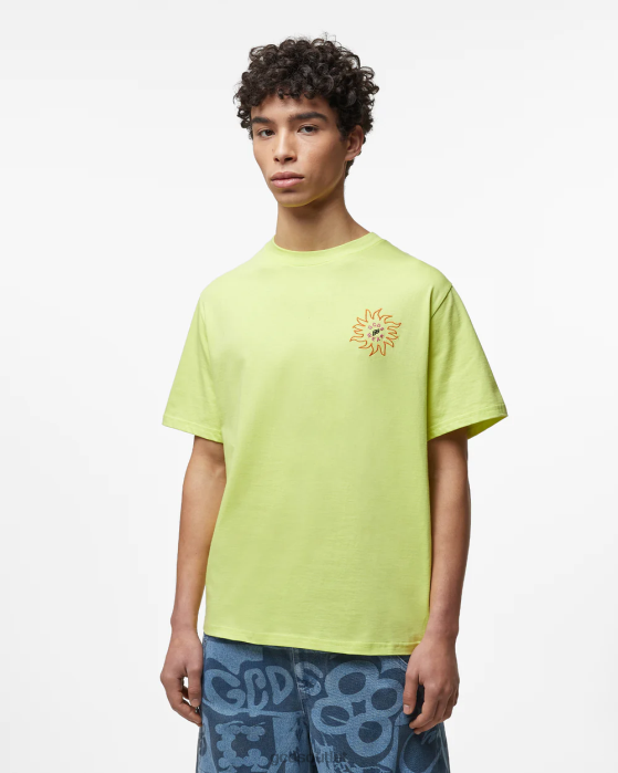 Men GCDS Surfing Wirdo Printed Loose T-Shirt Lime 0FVX100