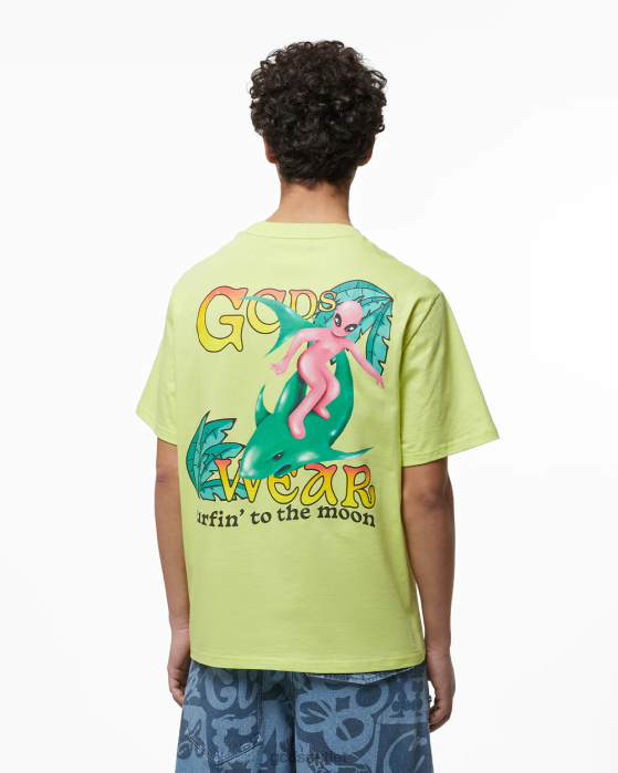 Men GCDS Surfing Wirdo Printed Loose T-Shirt Lime 0FVX100
