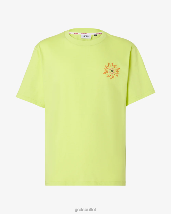 Men GCDS Surfing Wirdo Printed Loose T-Shirt Lime 0FVX100