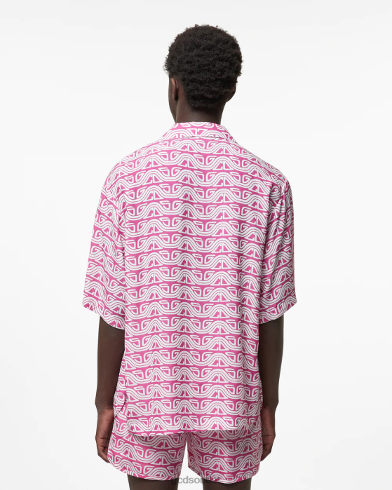 Men GCDS Waved Logo Print Bowling Shirt Fuchsia 0FVX97