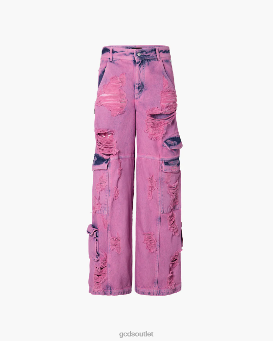 Men GCDS Bleached Ultracargo Denim Trousers Fuchsia 0FVX117