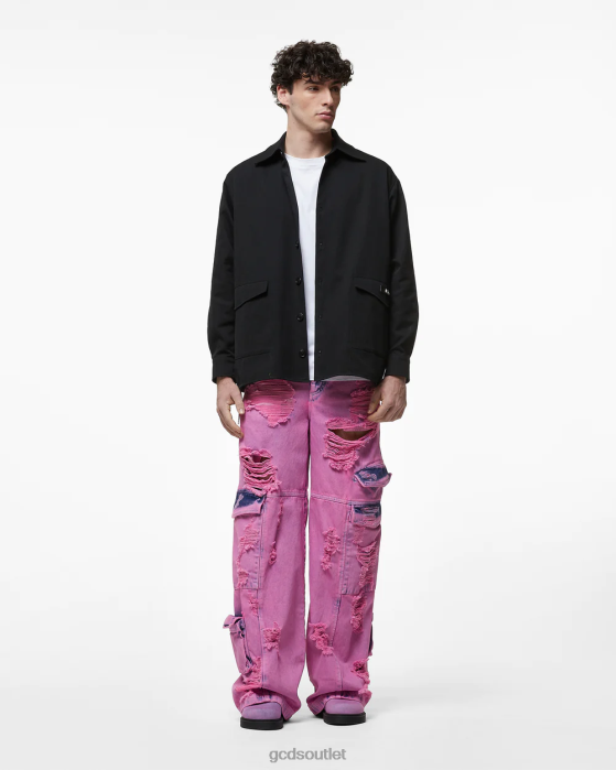 Men GCDS Bleached Ultracargo Denim Trousers Fuchsia 0FVX117