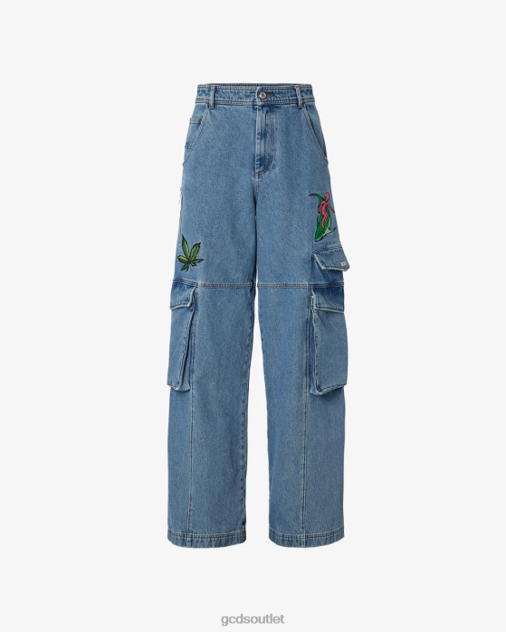 Men GCDS Embroidered Ultracargo Trousers New Light Blue 0FVX118