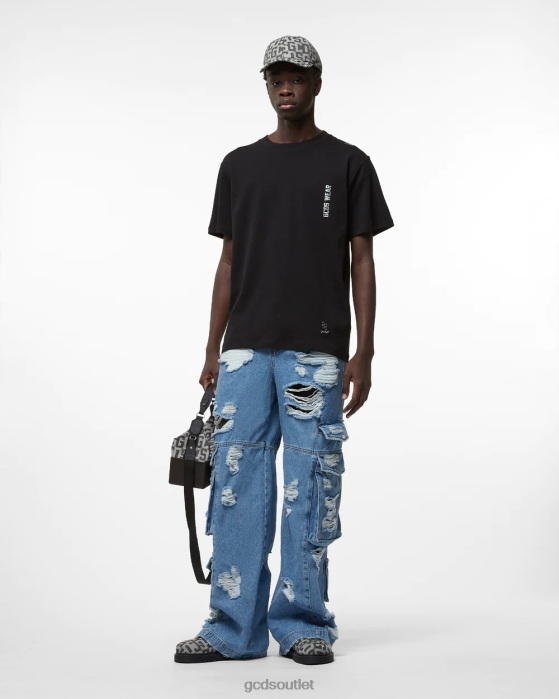 Men GCDS Ripped Ultracargo Denim Trousers New Light Blue 0FVX112