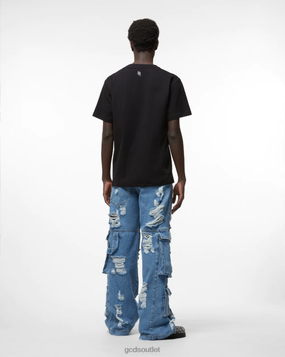 Men GCDS Ripped Ultracargo Denim Trousers New Light Blue 0FVX112
