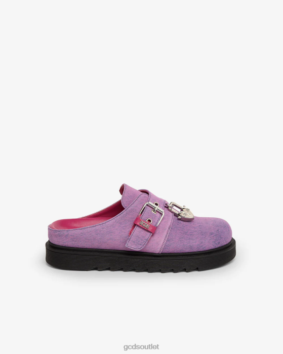 Men GCDS Bleached Denim Mules With Charm Pink 0FVX174