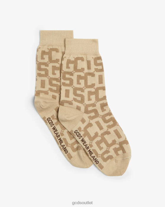 Women GCDS Monogram Jacquard Socks Beige 0FVX545