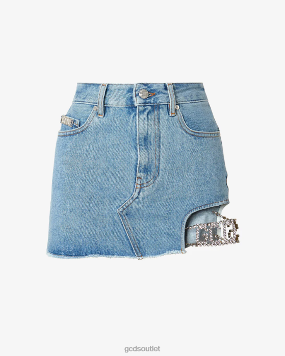 Women GCDS Bling Denim Skirt New Light Blue 0FVX432