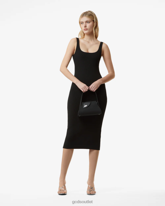 Women GCDS Logo Chain Long Dress Black 0FVX400