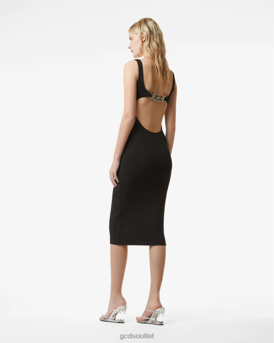 Women GCDS Logo Chain Long Dress Black 0FVX400