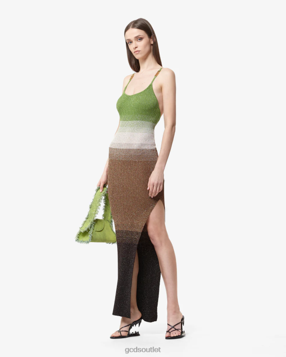 Women GCDS Lurex Degrade Tank Long Dress Military Green 0FVX413