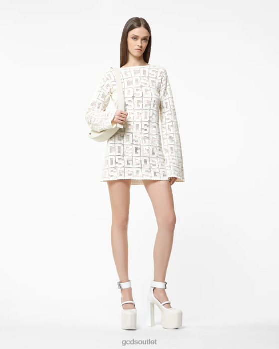 Women GCDS Monogram Macrame Dress Off White 0FVX410