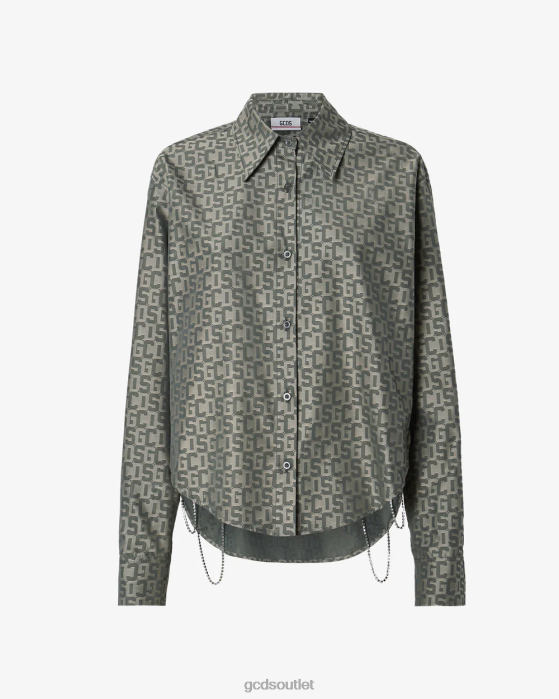 Women GCDS Bling Monogram Overshirt Military Green 0FVX318