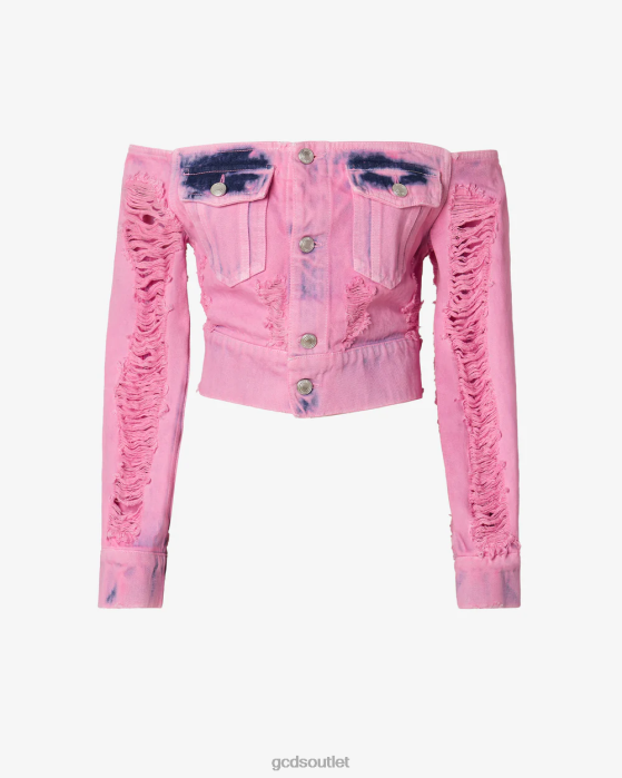 Women GCDS Denim Frayed Jacket Pink 0FVX316
