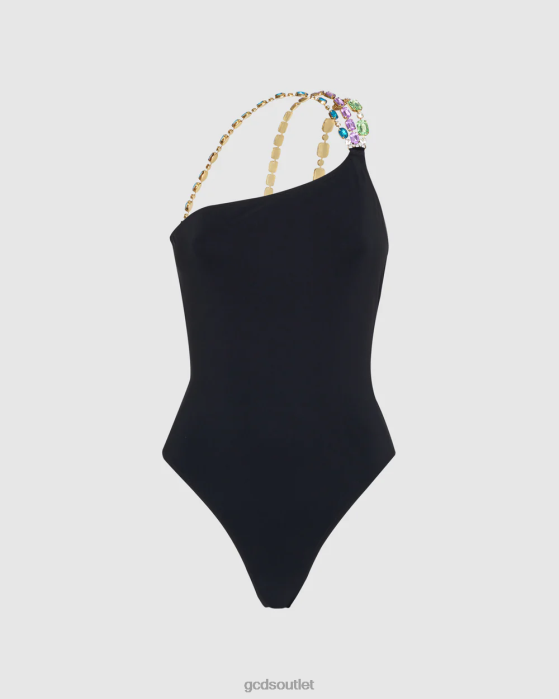 Women GCDS Bling one shoulder swimsuit Black 0FVX566