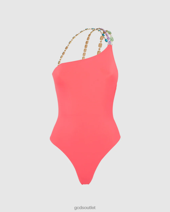 Women GCDS Bling one shoulder swimsuit Coral 0FVX565