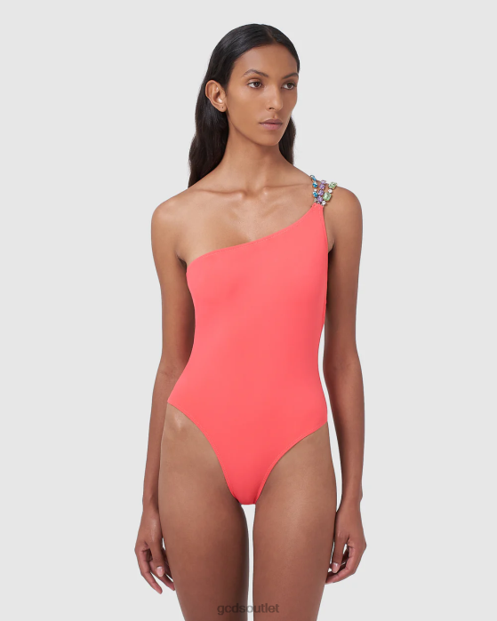 Women GCDS Bling one shoulder swimsuit Coral 0FVX565