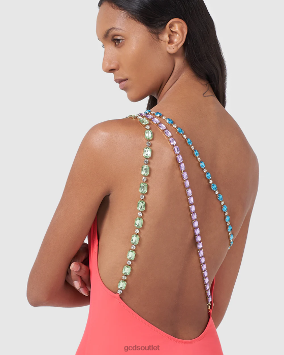 Women GCDS Bling one shoulder swimsuit Coral 0FVX565