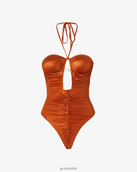 Women GCDS Logo Chain Swimsuit Orange 0FVX475
