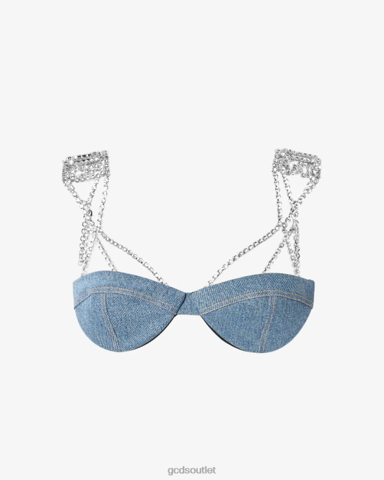 Women GCDS Bling Denim Bra New Light Blue 0FVX377