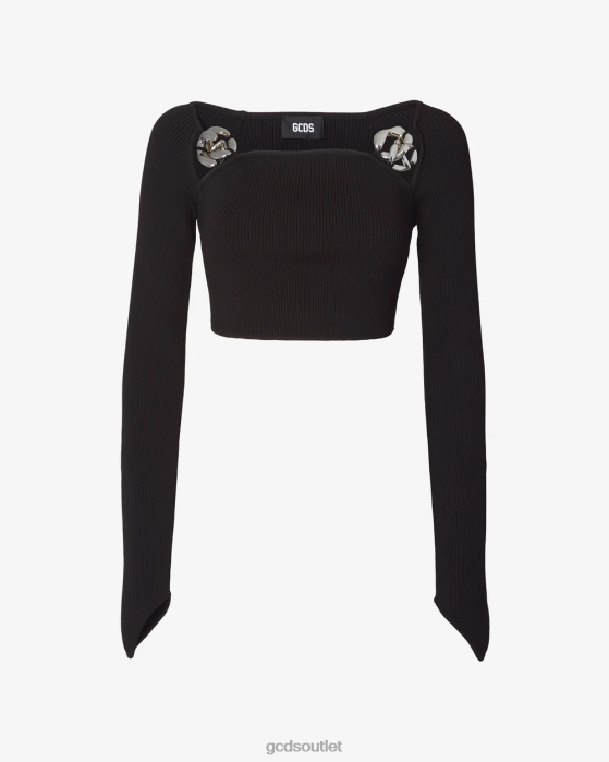 Women GCDS Logo Chain Long Sleeves Top Black 0FVX386
