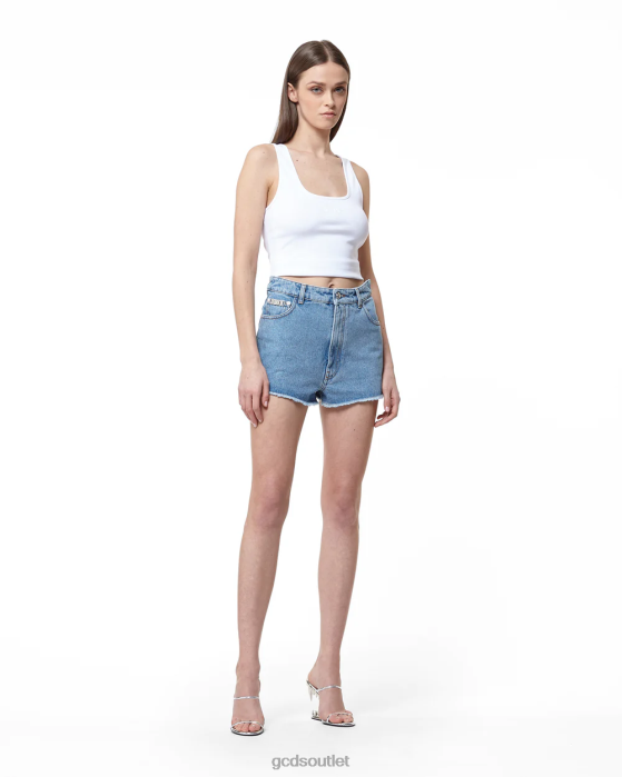 Women GCDS Bling Denim Shorts New Light Blue 0FVX458