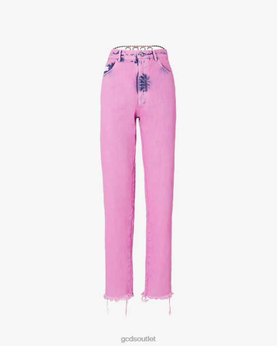 Women GCDS Bling Denim Trousers Pink 0FVX449