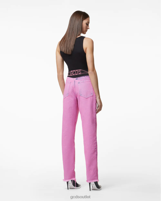 Women GCDS Bling Denim Trousers Pink 0FVX449
