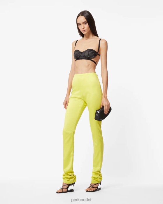 Women GCDS Bling Glossy Skinny Trousers Yellow fluo 0FVX442