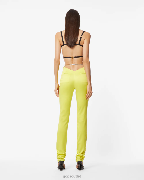 Women GCDS Bling Glossy Skinny Trousers Yellow fluo 0FVX442
