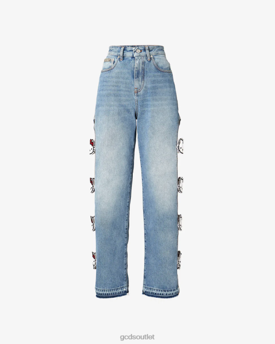 Women GCDS Hello Kitty Menfit Denim Trousers New Light Blue 0FVX454