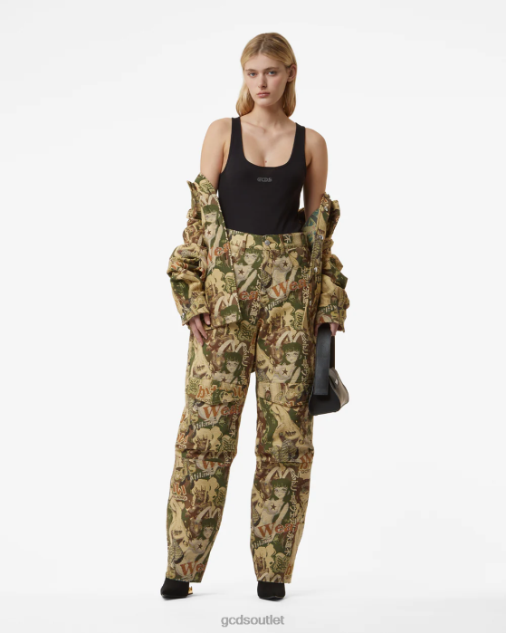 Women GCDS Hentai Cargo Trousers Military Green 0FVX444