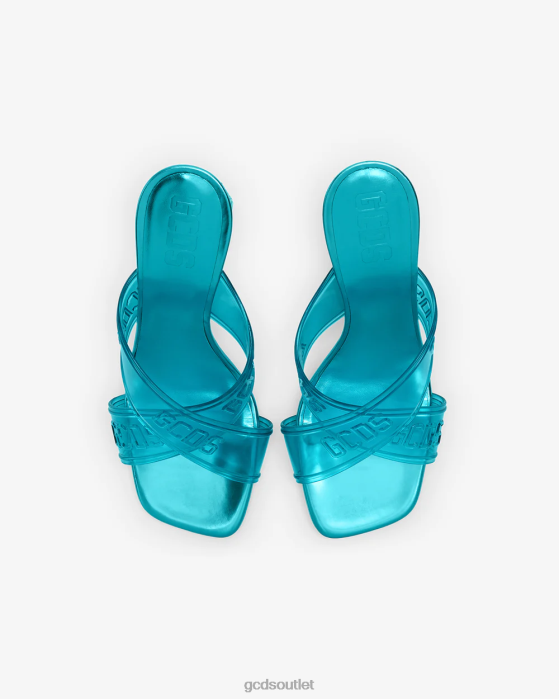 Women GCDS Transpallic Criss-Cross High Sandal Light Blue 0FVX513